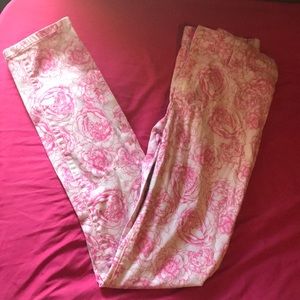 Pink and white jeans